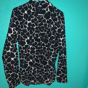 Button black and white long sleeve shirt